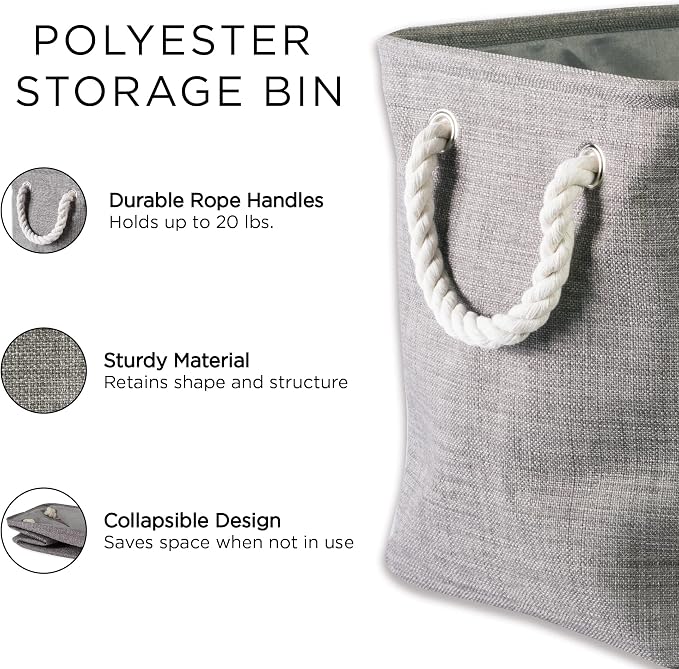 DII, Collapsible Variegated Polyester Storage Bin with Cotton Handles Small Black