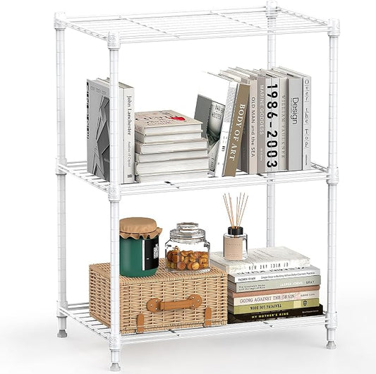M MZG 450 lbs Wire Storage Shelving 3-Tier Utility Shelving Unit Steel Organizer Wire Rack for Home,Kitchen,Office,White (11.8" D x 17.7" W x 26.4" H)