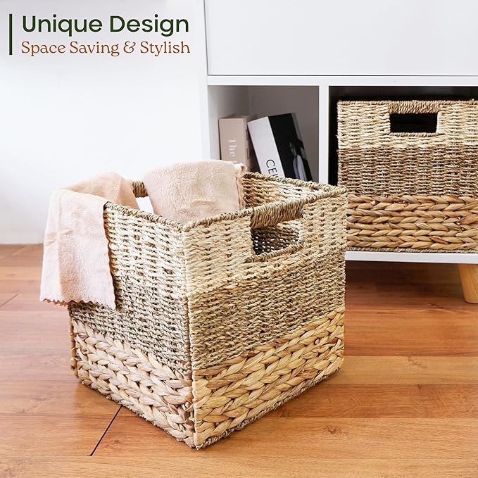CHI AN HOME 13x13 Wicker Storage Cubes, 13x13x13 Storage Cube Bins Set 4