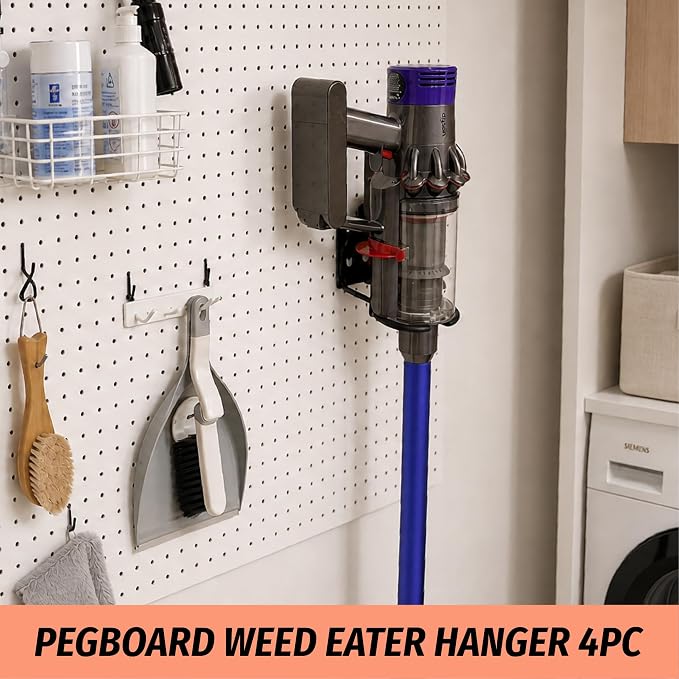 HUHOLE 4 Pack Ring Style Pegboard Weed Eater Hanger for 1/4 Inch Boards | Tool Hooks with 66 lb Capacity for String Trimmers, Leaf Blowers, Vacuums, Hoses and Garden Tools