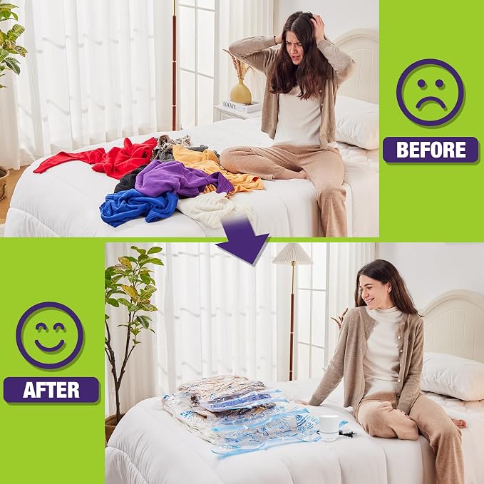 HIBAG Vacuum Storage Bags with Electric Pump, Vacuum Seal Bags for Clothing, Pillows, Blanket Bedding Comforters, 20 pack