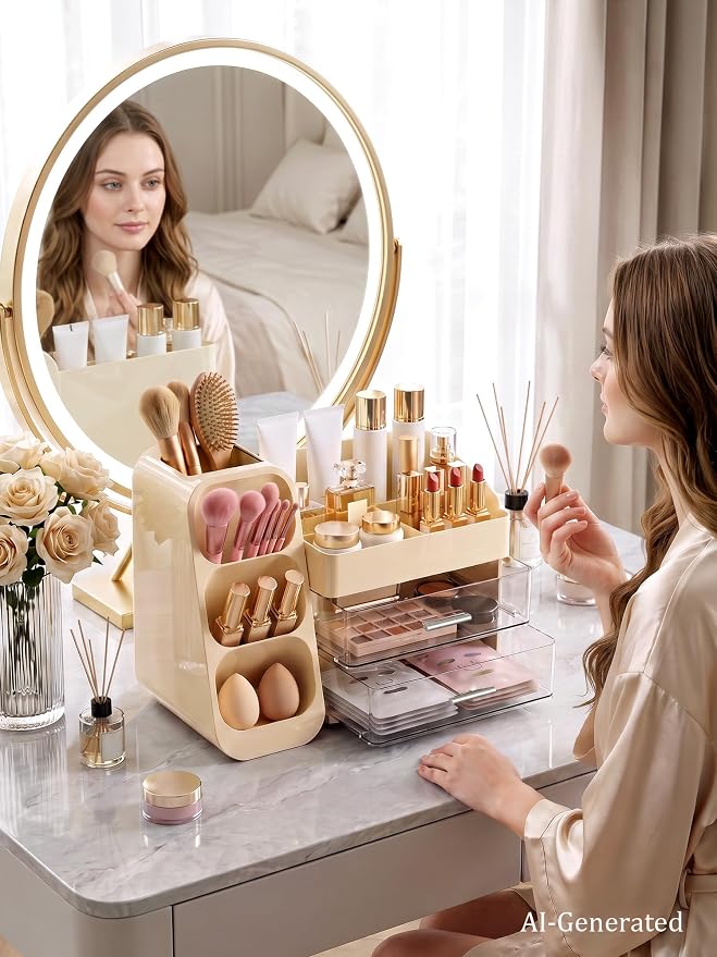 Large Makeup Organizer Countertop Skincare Organizers, Spacious Cosmetic Display Case for Vanity Organizers Storage, Waterproof Make Up Organizer for Bathroom, Birthday Gifts for Women, Cream