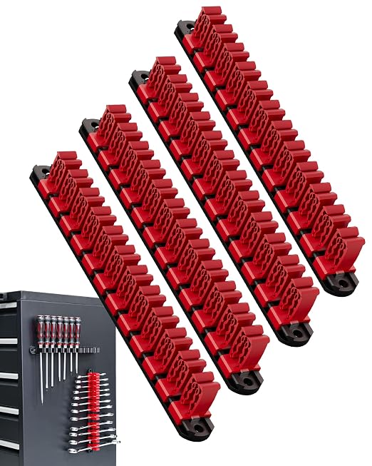 DEHOYI Magnetic Screwdriver and Wrench Organizer for Workshop, Garage | Heavy-Duty Tool Organizer for 48 pcs Tools & Space-Saving Tool Holder | Gift for Father and Boyfriend (4 pcs)