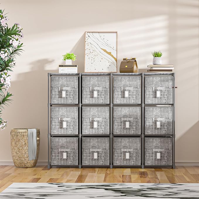 Cube Storage Organizer Shelf + 6 Bins + Labels | Adjustable Modular Cubby Organizer, Beautiful Printed Storage Shelf, Large Capacity, Living Room, Dorm, Yarn