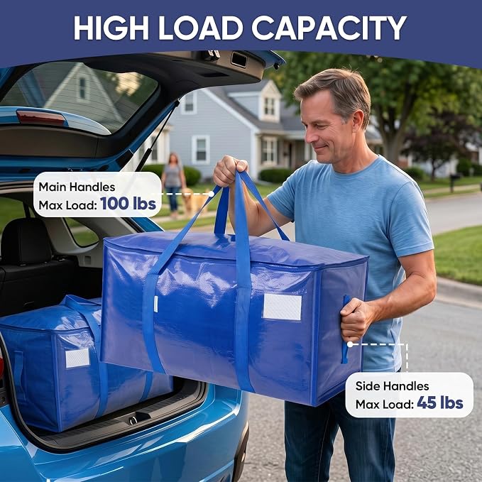 TICONN 16 Pack Extra Large Moving Bags Heavy Duty with Zippers & Carrying Handles, Durable Storage Bags Moving Boxes for Closet Organizers and Storage (16 Pack, Blue)