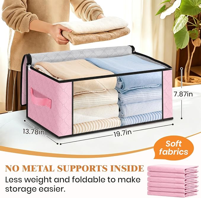 Fab totes 35L Closet Organizers and Storage, Foldable Under Bed Storage Containers, Storage bags for Organizing Bedroom, Closet, Clothing,Organization with Handle (10 Pack,Pink)