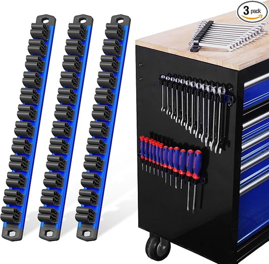 WORKPRO Magnetic Screwdriver and Wrench Organizer Set, 36-Slot Tool Holders | 3-Pack Aluminum Rails, Magnetic Force, Flexible High-Tension Tool Clips, For Tool Box Drawer & Wall-Mount Storage