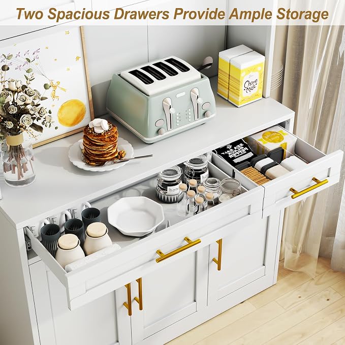 71" Metal Large Pantry Storage Cabinet with Adjustable Shelves,Kitchen Pantry Storage with Drawers,Tall Kitchen Hutch with Countertop for Kitchen,Dining Room and Living Room,White