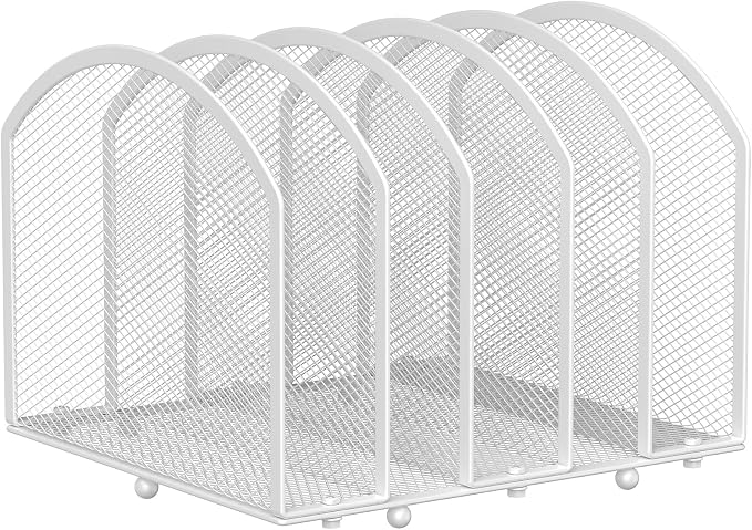 MINDEPOT Desk File Organizer 5 Sections Desktop Organizer File Sorter Office Organization File Folder Holder for Office School & Classroom (White, 5 Section - 1Pack)