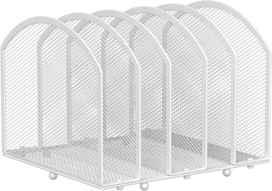 MINDEPOT Desk File Organizer 5 Sections Desktop Organizer File Sorter Office Organization File Folder Holder for Office School & Classroom (White, 5 Section - 1Pack)