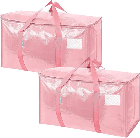 TICONN 2 Pack Extra Large Moving Bags Heavy Duty with Zippers & Carrying Handles, Durable Storage Bags Moving Boxes for Closet Organizers and Storage (2 Pack, Coral)