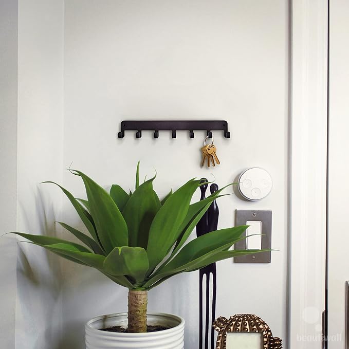 Key Holder Steel Metal Wall Key Hanger with Hooks for car, Apartment, Storage, Keys Black. Adhesive Tape Included.