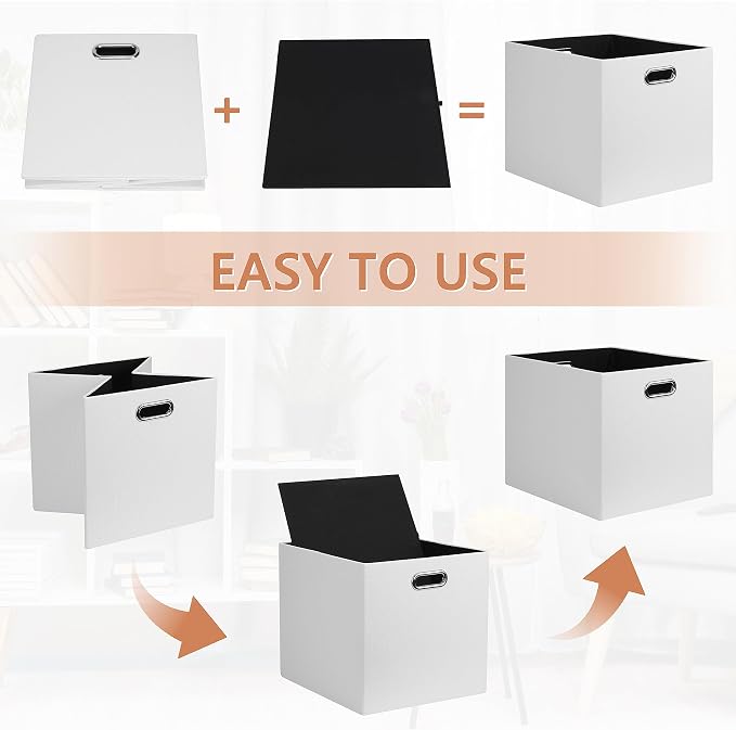 Posprica 13x15x13in Collapsible Storage Bins, Fabric Foldable Cube Storage Boxes, Decorative Storage Baskets Organizer for IKEA Kallax, Shelves, Closet, Clothes, Set of 4-White