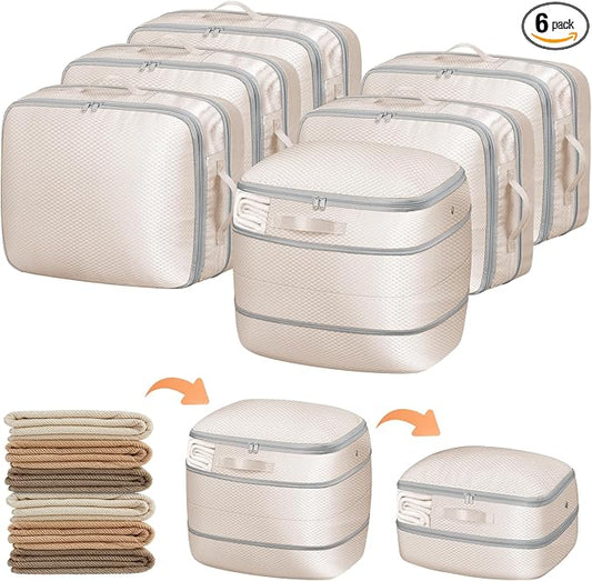 DIMJ Compression Storage Bags 6 Pack - Blanket Storage Bags with Window Zipper, Ultra Space Saving Self Compression Organizer for Puffer Jacket, Bedding, Lightweight Comforter Duvet, Sweater