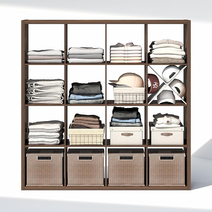 Furinno Cubic Extra Thick 16-Cube Closet Organizers and Storage, Amber Pine | 14.6 x 58 x 58 in, Open Shelf Closet Storage, Closet Organizer, for Wardrobe, Bedroom, Living Room