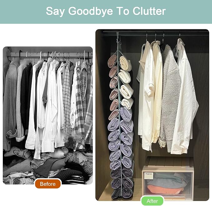 DHSFKBE Legging Organizer Storage - 2PCS T Shirt Organizer, Hanging Closet Organizers and Storage with 26 Roll Independent Compartments for Yoga Pants, Towel, Bathing Suit (Grey)