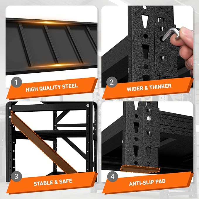 6000LBS 4 Tier Garage Storage Shelves, Heavy Duty Adjustable Storage Rack for Warehouse, Basement, Shop and Office, Commercial-Grade Steel Organizer, 75" W x 24" D x 69" H