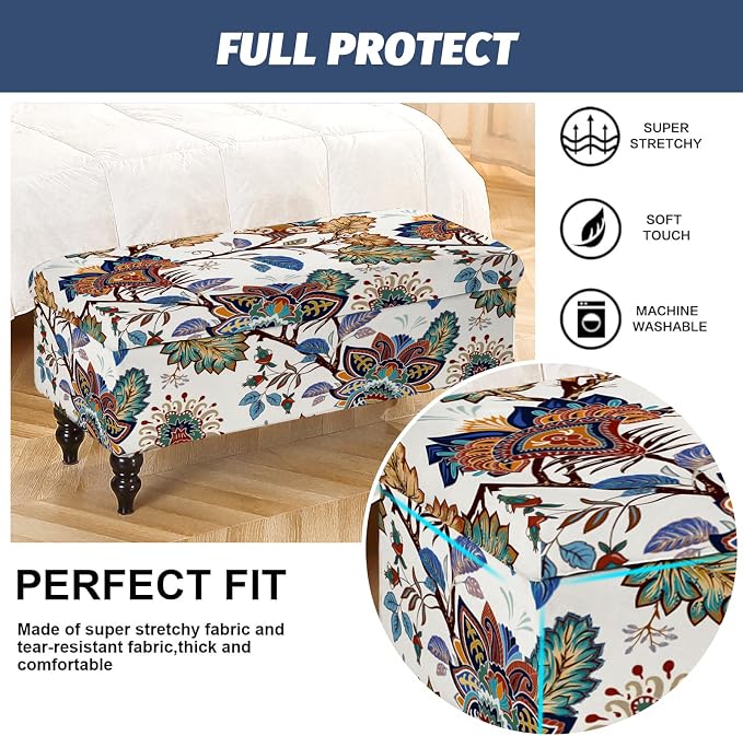 FUANGUI Ottoman Cover Slipcovers Rectangular Folding Stretch | Storage Bench Footrest Sofa Stool Covers Footstool Protector with Elastic Bottom, Removable Washable,Large