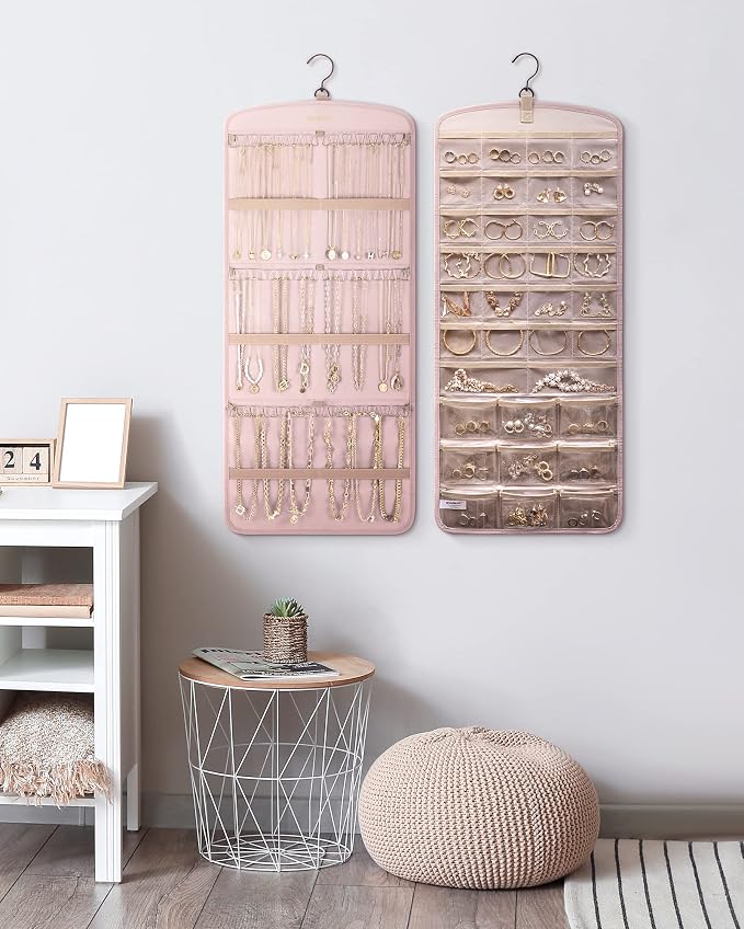 BAGSMART Hanging Jewelry Organizer, Necklace Holder Anti-tangle with 20 Jewelry Storage,1 Piece, Large Pink