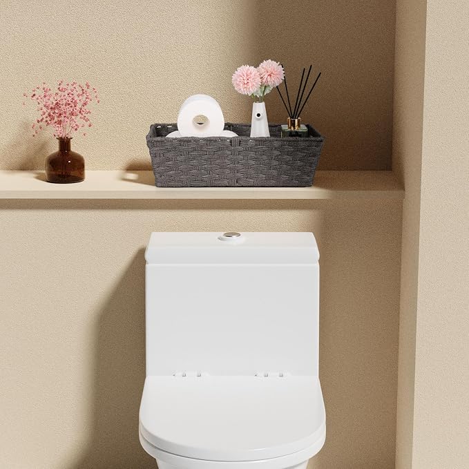 2-Pack Plastic Wicker Toilet Paper Baskets, 15.75"x6.75"x4.75", Dark Grey | onlytak woven bins for bathroom, toilet tank, shelf organization, and home decor.