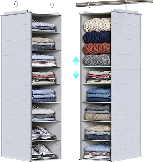 Deep Pocket Hanging Closet Organizer, 8 Tier Hanging Shoe Organizer | Adjustable Shelf Height Closet Organizers and Storage for Sweaters, Shoes, Hoodies & Blankets, Heavy Duty Hanging Shelves