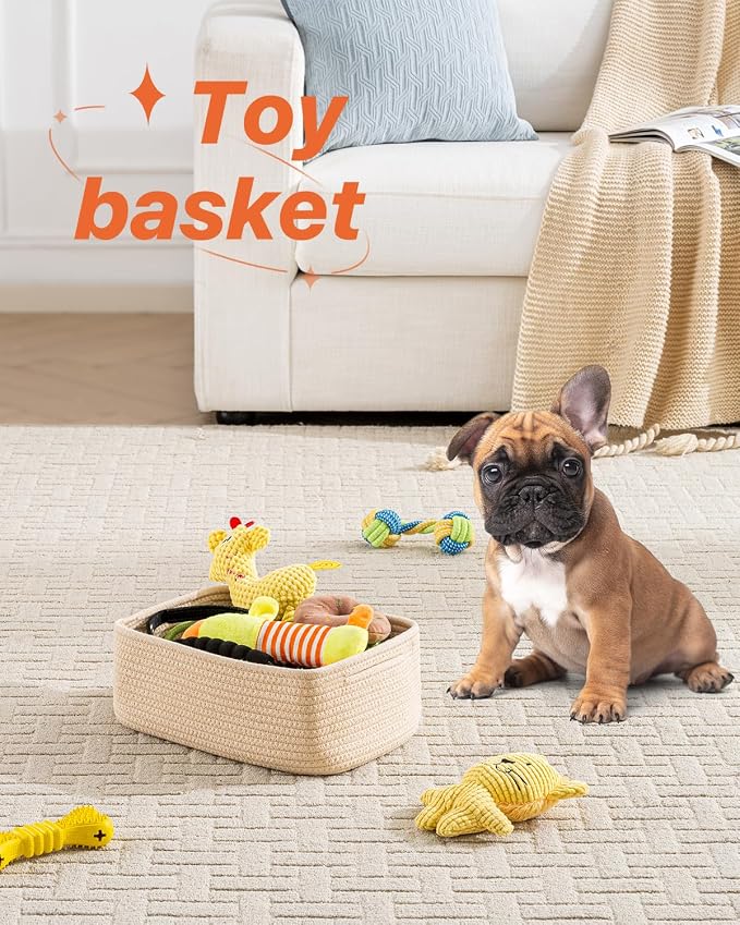 KALLAX Small Woven Storage Basket for Organizing, 12 x 8 x 4.5 inch, 3 Pack | Shelf baskets for closet organization, toy storage and home decor, Perfect as empty gift baskets for holidays, Beige