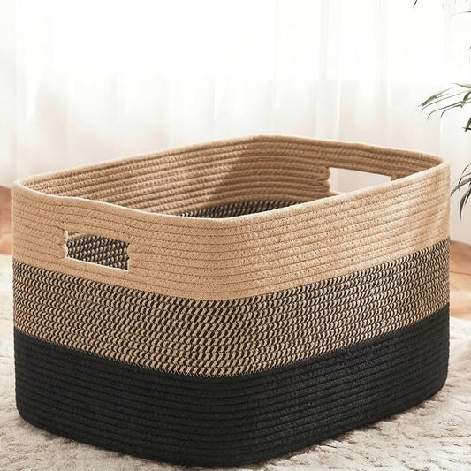 Artfeel Blanket Basket,Rectangle Woven Baskets for Storage,100L Laundry Basket for Decorative Nursery Blanket,Toys,Dirty Clothes and Magazine in Shelves,Baby Room,and Living Room