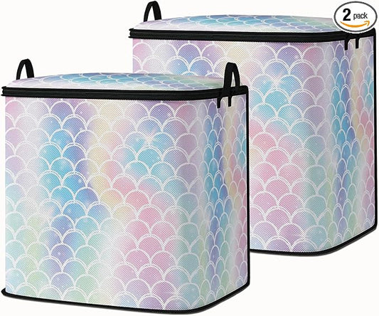 2pcs blanket storage bag for under bed,closet organizers 95L | clothing sweater sheet bedding comforter duvet quilt pillow toy storage bags with lids,dorm room essentials for containers