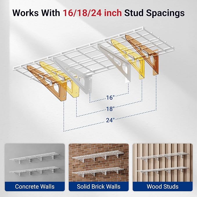 FLEXIMOUNTS 12-inch-by-72-inch Wall Shelf Garage Storage Rack Wall Mounted Floating Shelves,1x6ft,White, 2-Pack, Classic Series