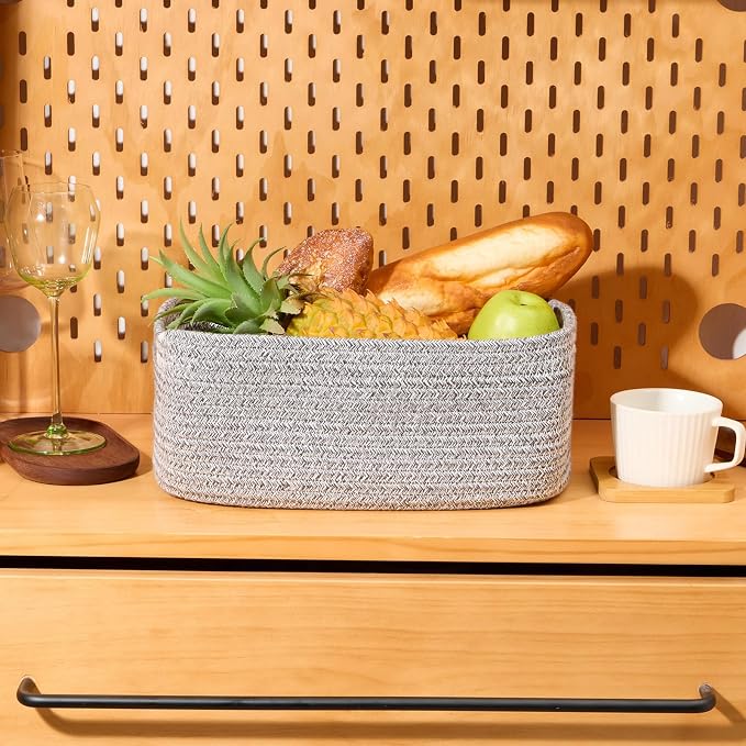 MiniArk Small Storage Baskets for Organizing | Closet Organizer Bins | Shelf Toy Basket | Woven Rope Baskets | Cube Decorative Box | Shallow Basket | 13x8.5x5.1” | 4 Packs Mixed Grey