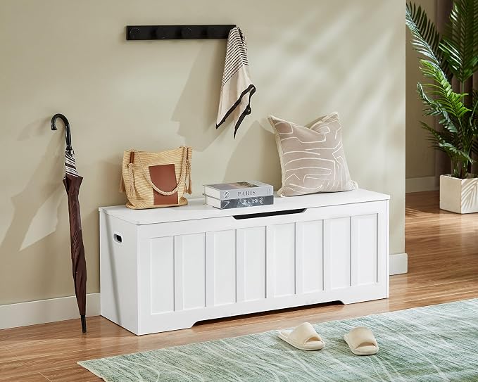 VANKILEY 51.2" Storage Chest Extra Large,Wooden Storage Bench,White | Chest with 2 Safety Hinges, 51.2*15.7*19.1inches, Wooden Trunk for Bedroom, Livingroom,Entryway,Easy Assembly.