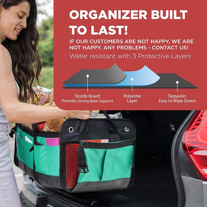 Teal Car Trunk Organizer for SUV & Auto Cargo Storage, Large | Fits Cars, SUVs & Trucks Reduces Trunk Clutter Keeps Items Within Reach Great for Shopping Easy Storage Car Accessories