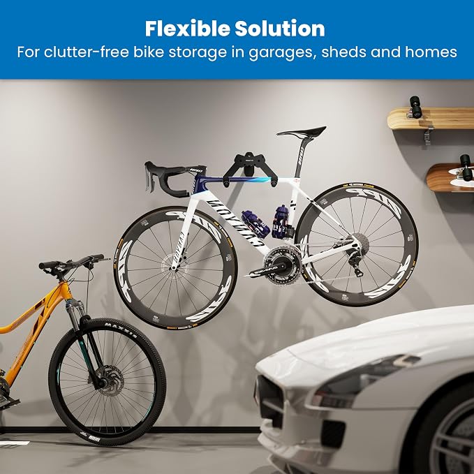 Mount-It! Bike Wall Mount Hook, Horizontal Indoor Bike Rack for Home Garage Shed, Space Saving Wall Mounted Hanger for Single Bicycle, Universal Fit for Most Bikes, Extendable to Fit 30.3" Handlebars