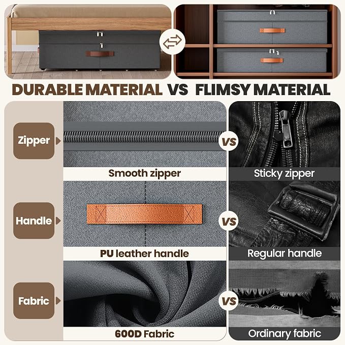 Under Bed Storage with Wheels, 2Pack 71L Under the Bed Storage Containers | Adjustable Underbed Drawer with Lids, Underbed storage Rolling Bin for Shoes, Clothes, Blankets, Grey