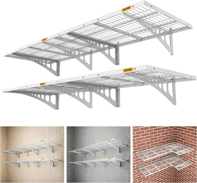 Aecxm 2x3ft 4Pack Wire Shelving Unit Heavy Duty Garage Storage Shelves Wall Mounted White 1120lbs Load Capacity（24-inch-by-36-inch）