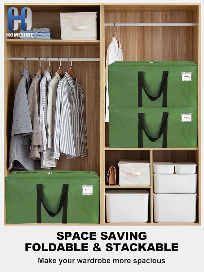 HOMESURE Supports 200lbs Heavy Duty Moving Bags - Strong Zipper & Wrap-Around Handles - Water-Resistant Storage Totes, Durable Alternative to Moving Boxes - 4 Pack -Multi-Color System for Easy Sorting