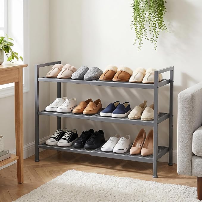 Shoe Rack, Expandable Shoe Rack for Closet, Adjustable Shoe Organizer for Entryway, Shoe Storage Organizer for Door Entrance, Garage, Bedroom (Grey, 3-Tier)