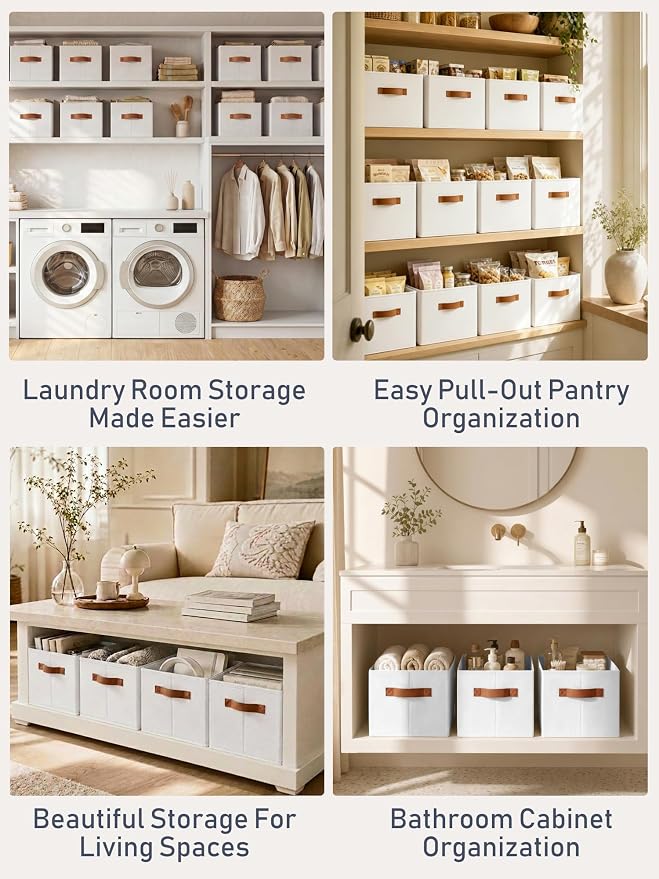 8 Pack Large Closet Storage Baskets Bins for Shelves, Collapsible Fabric Closet Organizers and Storage with Polyester Handles, Decorative Baskets for Organizing Clothes, Towels, Linen Closet 14"x10"