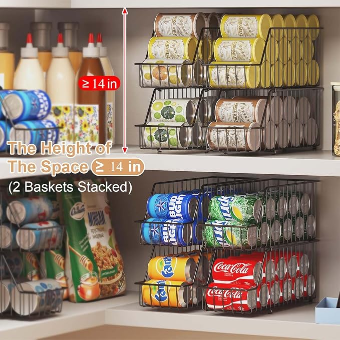 4-Tier Stackable Can Rack Organizer for Kitchen Pantry,Max Can Storage Holder,Durable Can Dispenser & Canned Goods Organizer for Fridge,Hold More 44 Cans, for Various Ounces of Canned Food Soda Drinks
