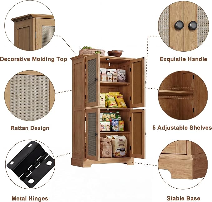 ChooChoo Bathroom Floor Cabinet with Adjustable Shelves | Bathroom Storage Cabinet, 4 Doors, Freestanding Cupboard for Living Room, Rustic Oak