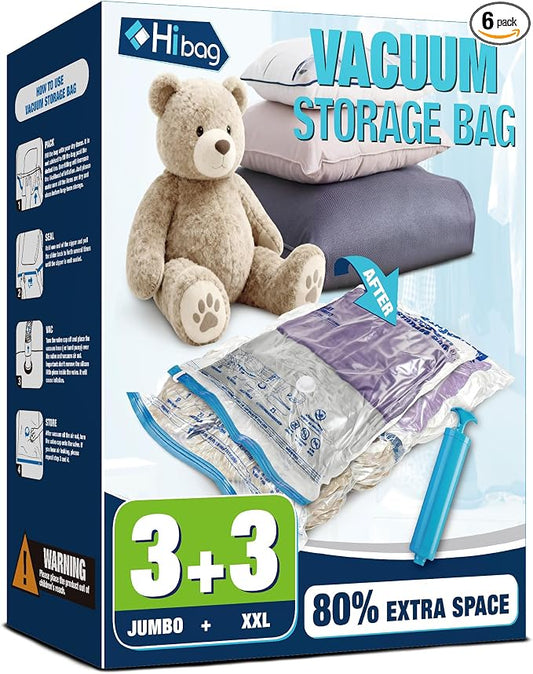 Vacuum Storage Bags Jumbo and XXL, Extra Large Vacuum Seal Bags for Bedding Blankets Comforters Clothing (3J+3XXL)
