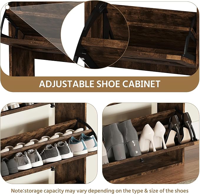 HOPUBUY Shoe Cabinet for Entryway, Narrow Shoe Storage with 3 Flip Drawers | Wood Slim Shoe Rack, 3 Tier Thin Shoe Organizer for Home and Apartment,Rustic Brown