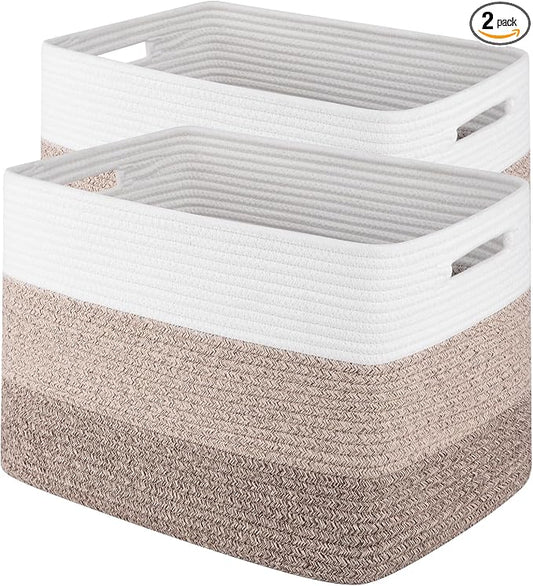 2 Pack Woven Storage Baskets for Closet, Toy Basket with Handles | Large Baskets for Organizing Shelves, Closet Storage for Blanket Living Room, Bedroom, Nursery, 15.8" x 11.8" x 11.8"