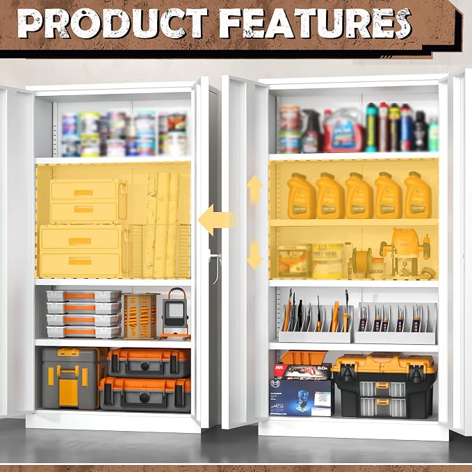 INTERGREAT Metal Lockable Storage Cabinet, 72” H Storage Cabinet with 2 Doors and 4 Adjustable Shelves for Office, Home, Garage, Pantry (Assembly Required, 18”D, White)