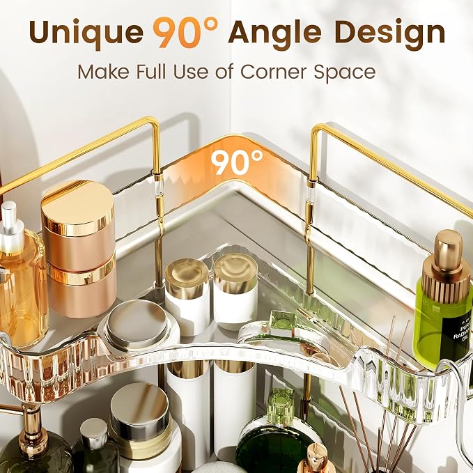 Corner Bathroom Counter Organizer 2 Tier Bathroom Organizers | Storage Countertop with Hooks Skin Care Exquisite Vanity Organizer Countertop Bathroom Storage Dresser, Kitchen-Clear