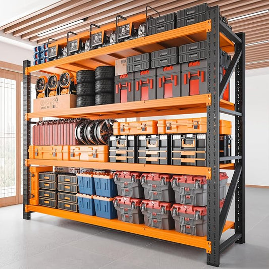 RAVIGIN 7000LBS Storage Shelves,79" W Garage Shelving Heavy Duty Metal Adjustable Garage Shelves, Shelving Units Industrial Shelving for Warehouse,79" W x 24" D x 79" H,Orange