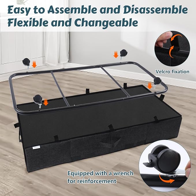 Supowin Under Bed Storage with Wheels, 2Pack Rolling Underbed Storage | 7.3 Inches Tall Under the Bed Container with Lids, Reinforced Handle, Reinforced Metal Bottom Support, 360° Rotating Wheels