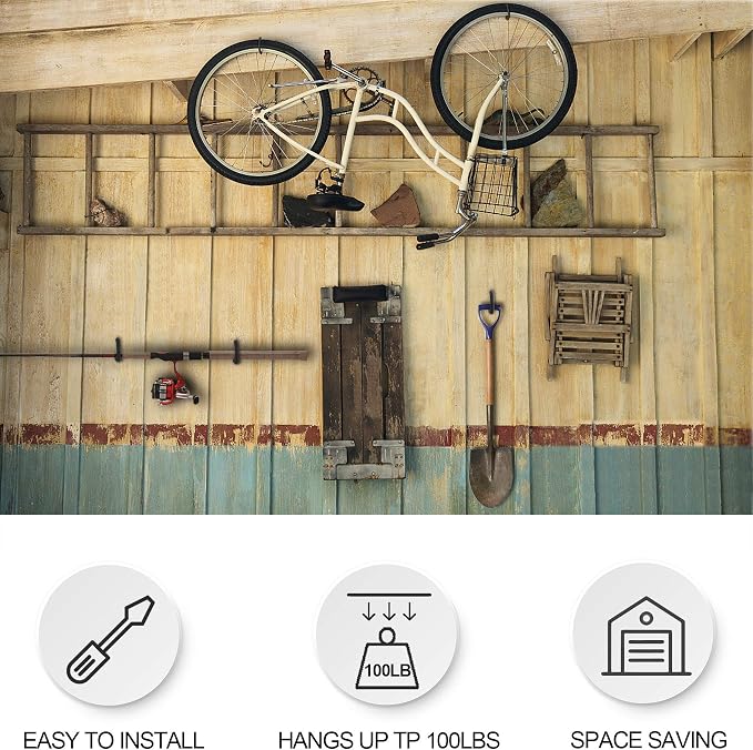 Large Heavy Duty Screw Hooks for Hanging Plants, Outdoor String Lights, Bike, 8 Pack Ceiling Hooks for Garage Organization and Storage, Black No Drill Wall Hangers