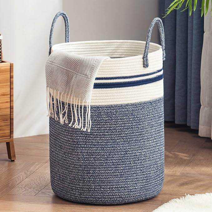 YOUDENOVA Cotton Rope Laundry Hamper Basket, 72L Blanket Basket for Nursery | Large Woven Laundry Hamper with Sturdy Handles, Collapsible Home Decor Laundry Basket for Laundry, Clothes, Toys in Bedroom