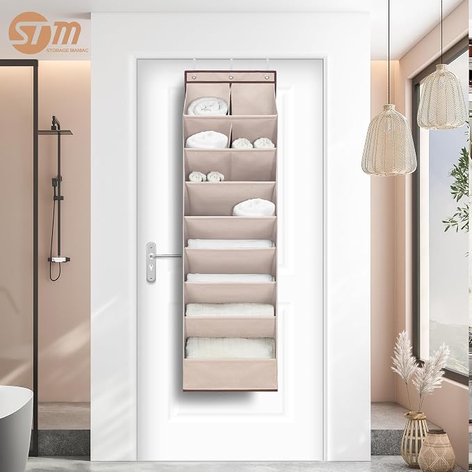 STORAGE MANIAC Over the Door Shoe Organizer Heavy-Duty Large Deep Pocket Hanging Shoe Organizer Shoe Rack Door Closet Shoe Organizer for Wall, Dorm & Narrow Door Storage Shoe Holder Oat Beige, 2 Pack
